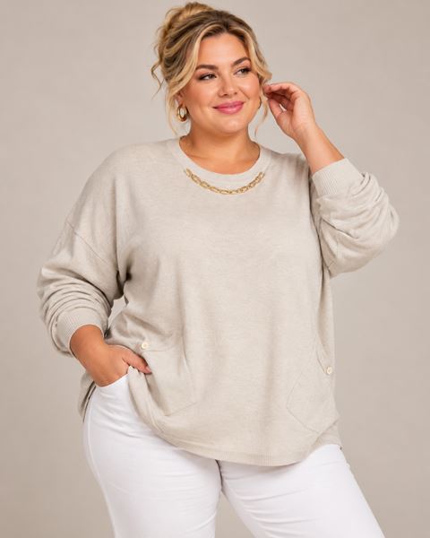Immagine di CASHMERE AND VISCOSE ROUND NECK TOP WITH GOLD CHAIN